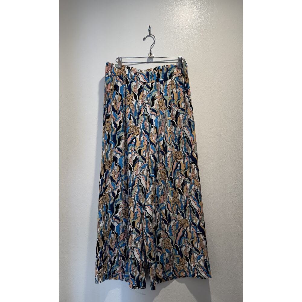 Monki‎ Womens Size 40 Wide Leg Crop Pants Trousers Safari Leopard Colorful Artsy